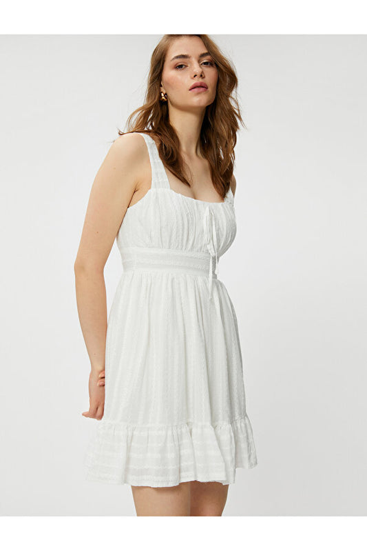 Koton Thick Strap Mini Dress with Cotton Bow Detail