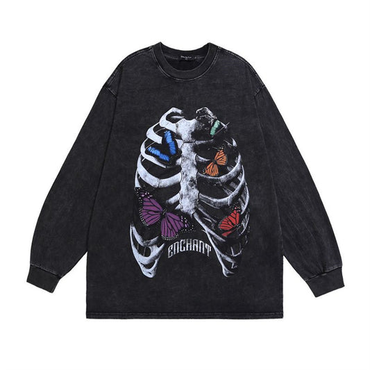 Men Vintage Skeleton Butterfly Print Sweater