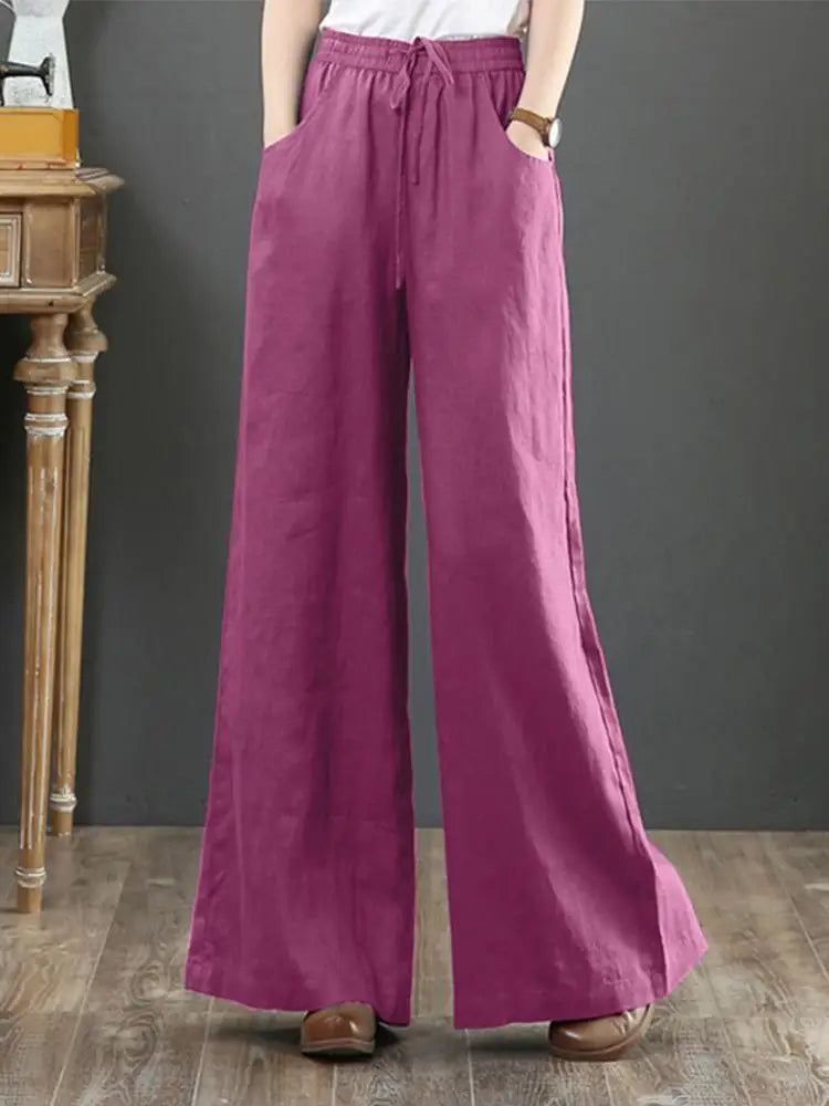 ZANZEA Women High Waist Solid Flare Pants - Trend Zone