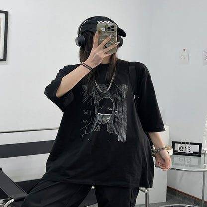 Ghost Face Printed Loose Short Sleeve T-shirt