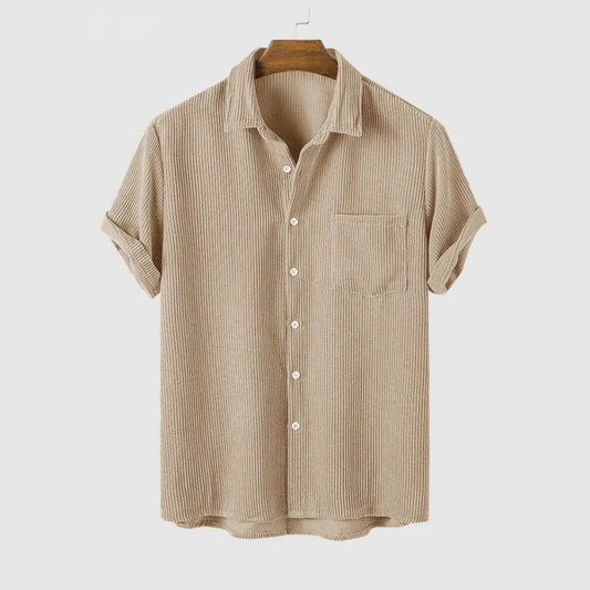 Men's Short Sleeve Corduroy Buttoned Shirt - Trend Zone