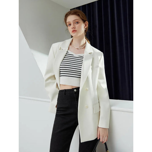 Notched Collar Oversized Women Simple Blazers