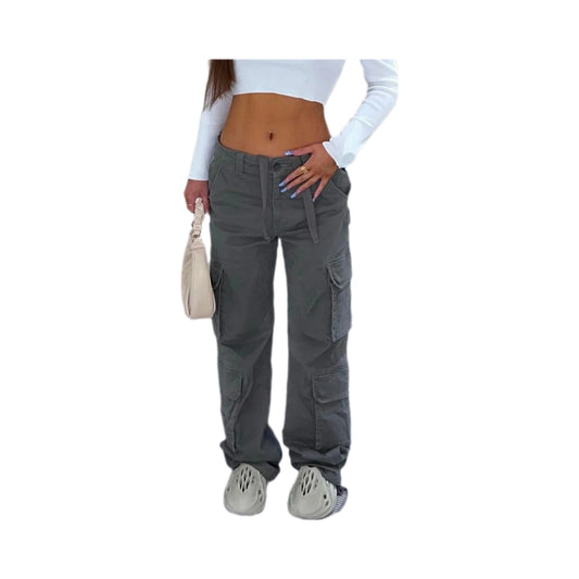 Summer Women Vintage Grey Cargo Pants High Waist Wide Leg Baggy Jeans