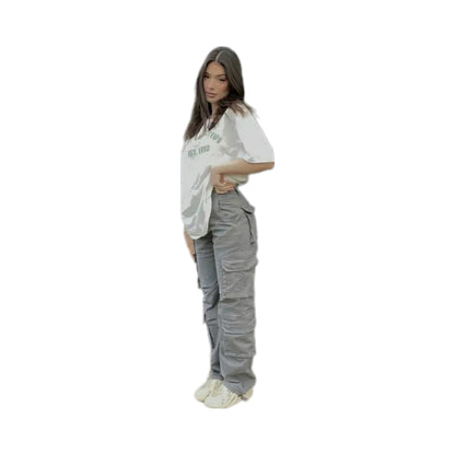 Women Cargo Pants Low Waist Vintage Grey Loose Streetwear Baggy Jeans - Trend Zone