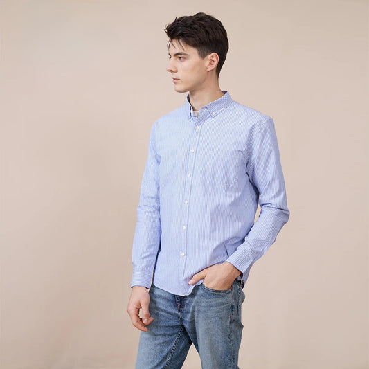 SIMWOOD Men 100% Cotton Vertical Striped Shirts - Trend Zone