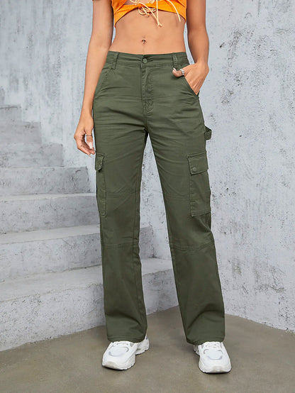 Vintage Cargo Pants Women Fashion 90s Clothes High Waist Straight Trousers - Trend Zone