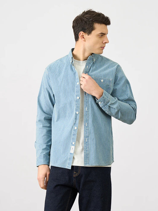 SIMWOOD Spring New Oversize Vertical Striped Shirts Men - Trend Zone