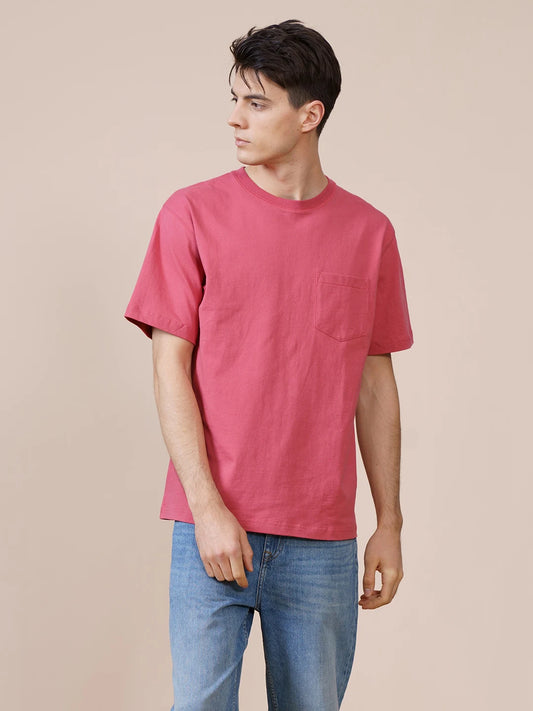 SIMWOOD 240g Men Solid Color Thick Fabric T-shirt