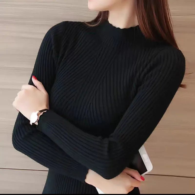 Women's Autumn Neck Sweater Long Sleeve Knitted Stripe Sweater - Trend Zone