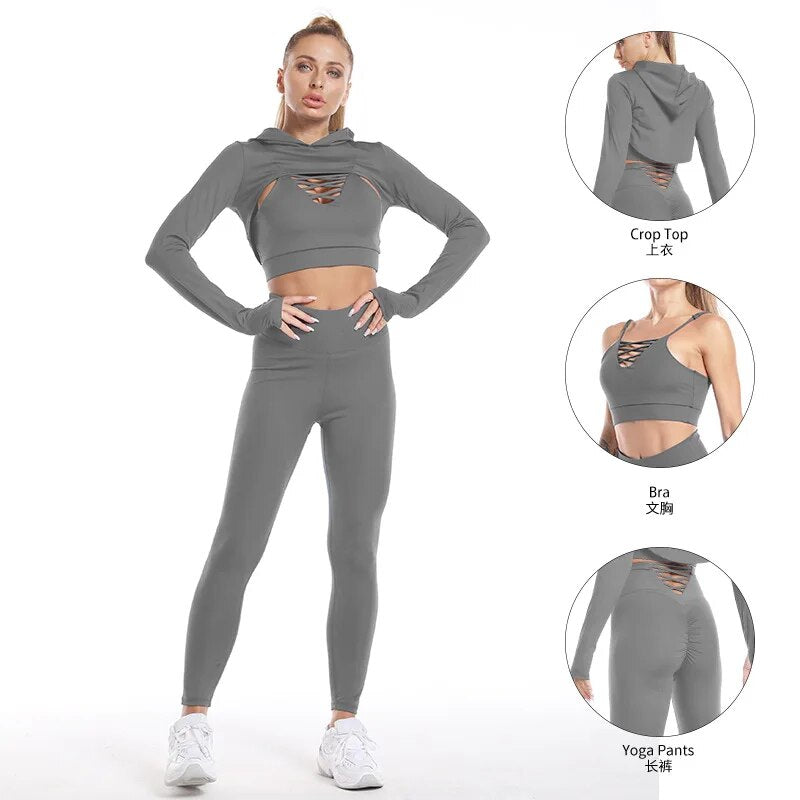 Women's Hooded Sports Yoga Suit - Trend Zone
